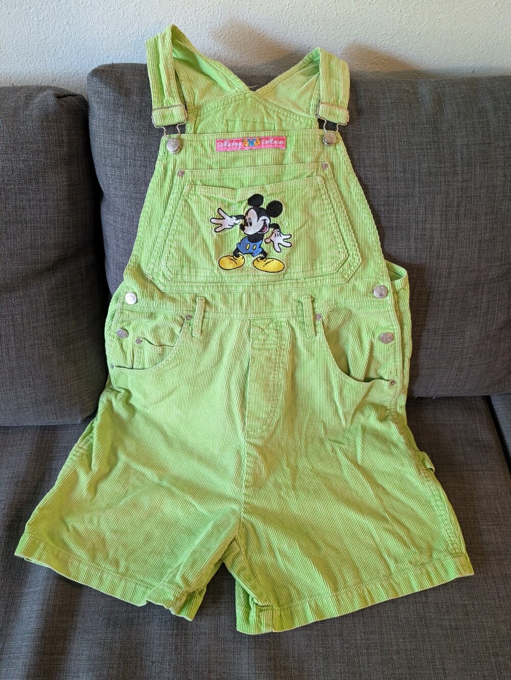 Vintage Disney Mickey Mouse Women's Corduroy Light Green Overalls!